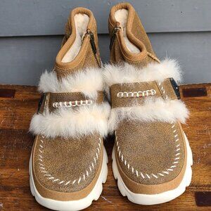 UGG Fluff Punk UGG Pure & Lamb Fur Suede Chestnut Ankle Boots size 7 NWOT!